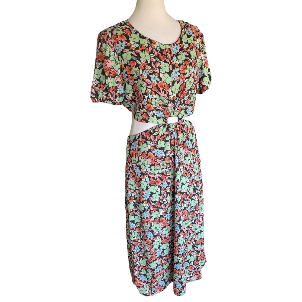 Trendyol Floral Print Cut Out Midriff Midi Dress Size 6 - Picture 5 of 12